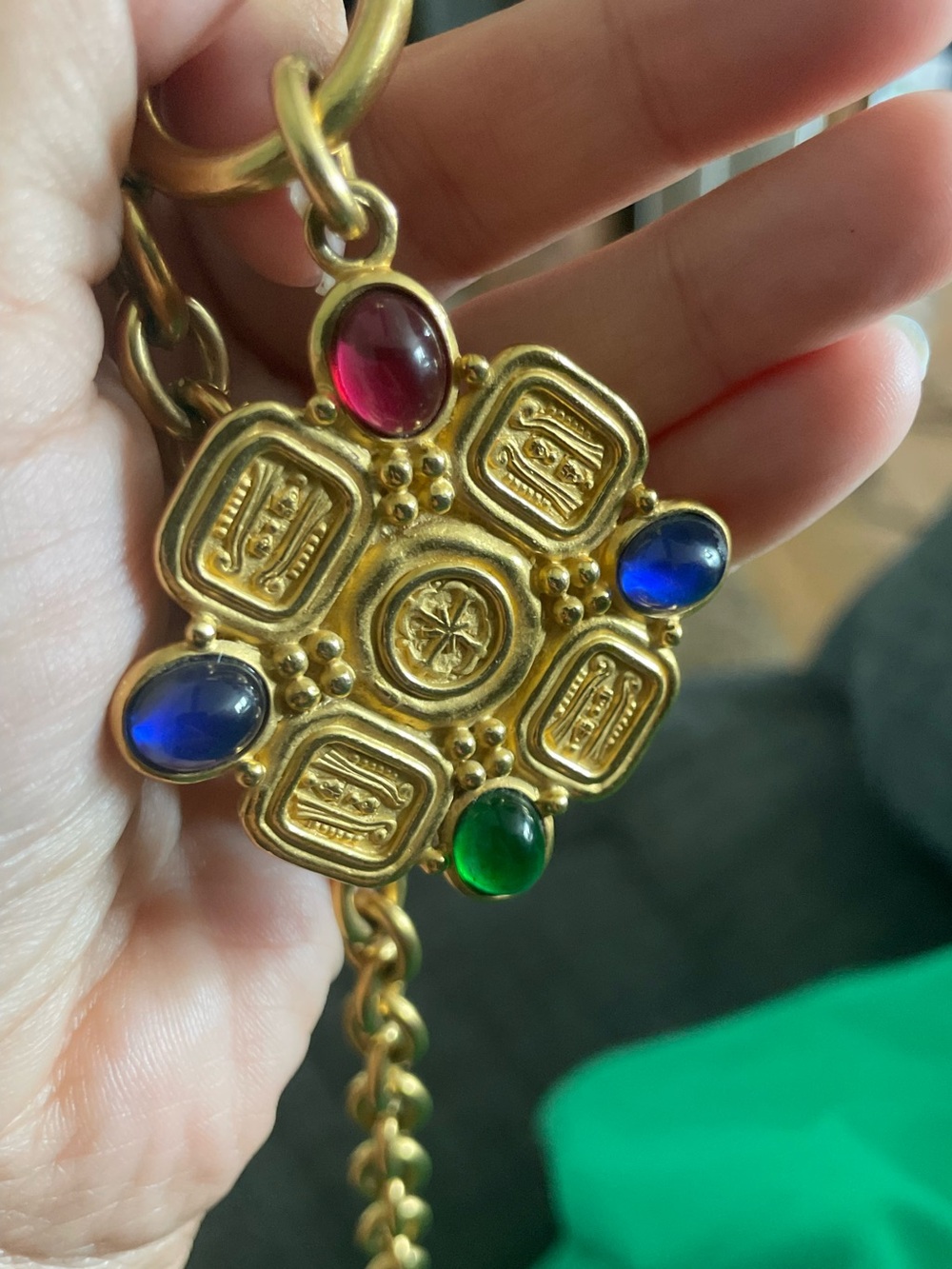 Carolee statement necklace with a 2-inch square Etruscan-style pendant